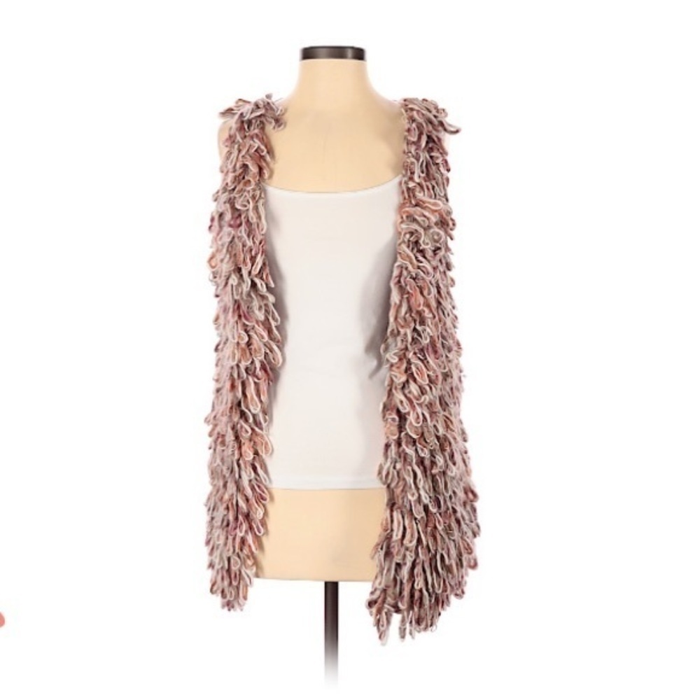 ANTHROPOLOGIE 3D Looped Hand Knit Alpaca Mohair Wool Cardigan Vest Handmade Sz:S - Picture 3 of 13